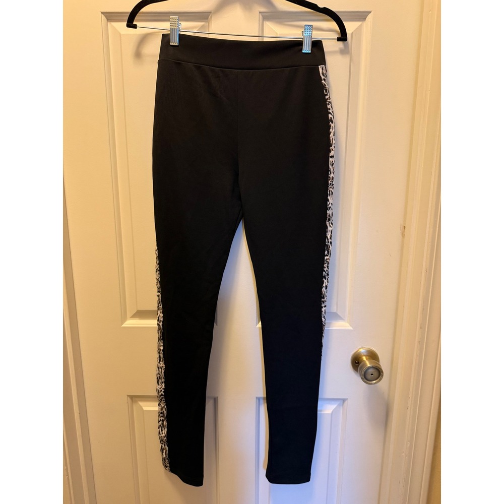 Piazza Italia Woman Black Leggings Leopard Side Stripe - Small